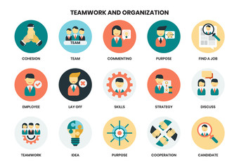 Teamwork icons set for business, marketing, management