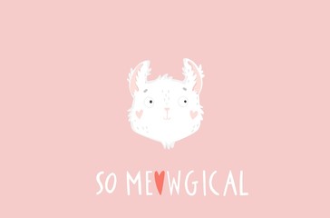 So meowgical. Hand drawn background with cats and lettering. Isolated vector illustration 