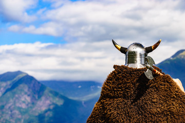 Viking warrior on fjord shore, Norway