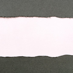 Fototapeta na wymiar Torn gray paper strip white background flat square