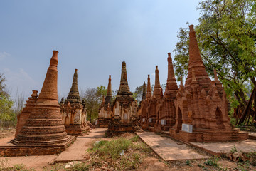 Fototapeta premium Ancient stupas around Shwe Indein Pagoda in Inle Lake, Shan State, Myanmar