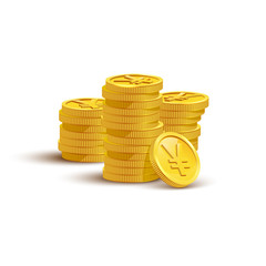 Gold coins with yen sign flat vector illustration