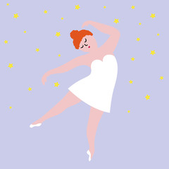 Fototapeta na wymiar Happy plus size dancing girl. Body positive concept illustration.