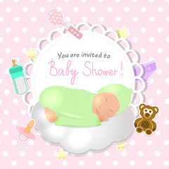 Baby Shower Invitation Template. Vector