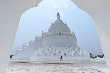 The white Hsinbyume Myatheindan Pagoda, the "Taj Mahal of Irrawaddy river" in Mingun, Mandalay, Myanmar