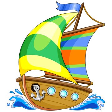 Sailing Boat Cartoon Vector Illustration 