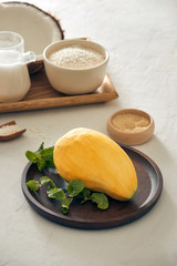 Sticky Rice Mango Thai Dessert with Cononut, mango, rice, sesame