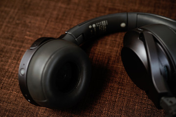 A close up view of black matte High fidelity wireless headphone