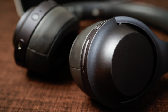 A close up view of black matte High fidelity wireless headphone