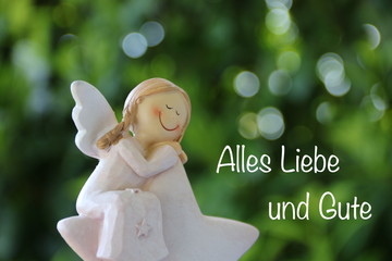 Alles Liebe und Gute wünschen mit kleinem Engel in der Natur