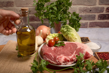 red veal chop on a plate