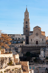 Fototapeta na wymiar Matera, European Capital of Culture 2019. Basilicata, Italy. Detail of the cathedral built on stones.