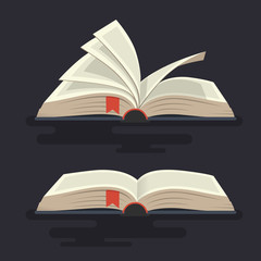 Covered opened book with pages. Vector illustration.