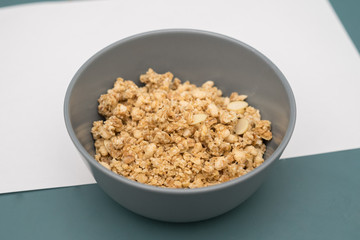 Granola,Almond and oat cereals in a bowl.Healthy Food for breakfast.