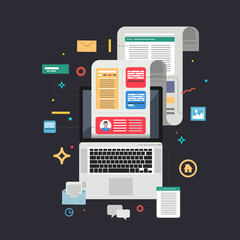 Content Marketing. Blogging and SMM concept in flat design.