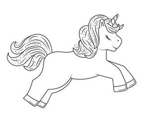 Cute outline doodle unicorn. Hand drawn elements