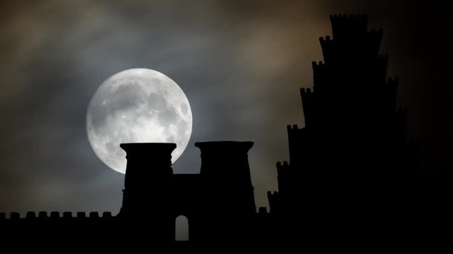 Tower of Babel  by Night with Full Moon, the Legendary Building in Babylon. Religion Concept