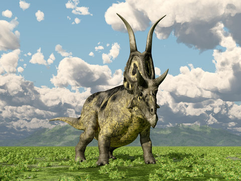 Dinosaurier Diabloceratops in einer Landschaft