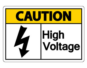 Caution high voltage sign on white background