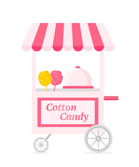 Cotton candy kiosk flat vector illustration isolated on white background