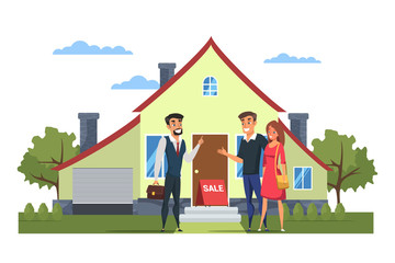 Young family choosing house vector illustration