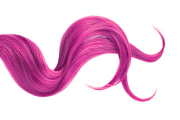 Pink hair isolated on white background. Long wavy ponytail