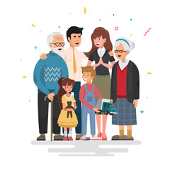 Obraz na płótnie Canvas Happy family. Father, mother, grandfather, grandmother and children.