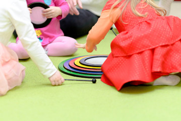 A set of children's percussion musical instruments