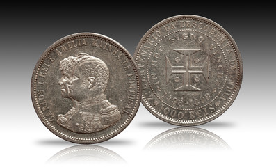 Portugal silver coin thousend 1000 reis minted 1898 Carlos and Amelia