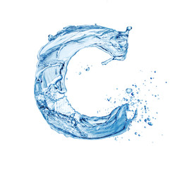 letter C made of water splash isolated on white background