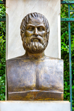 The bronze statue of the Greek tragic poet Euripides