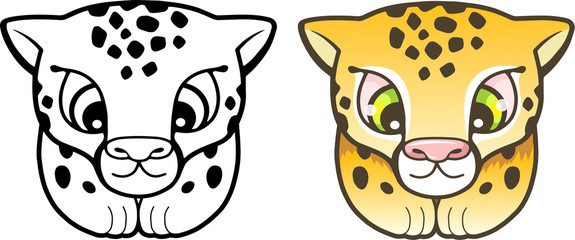 cartoon cute cheetah, funny illustration, coloring book