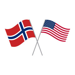 American and Norwegian flags vector isolated on white background