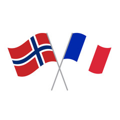French and Norwegian flags vector isolated on white background