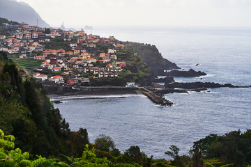 City on the coastline of Atlantic Ocean in Madeira island 
