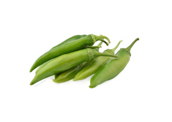 Green chilli pepper isolated on white background.