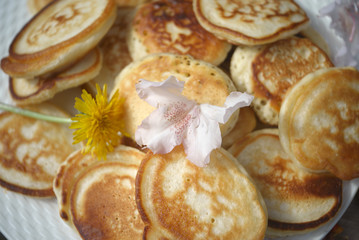 Bunch of pancakes with flowers