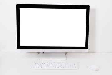 desktop with white-screen computer
