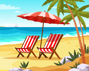 Seaside vacation flat vector illustration