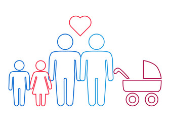 A schematic depiction of a family couple of gay men with children