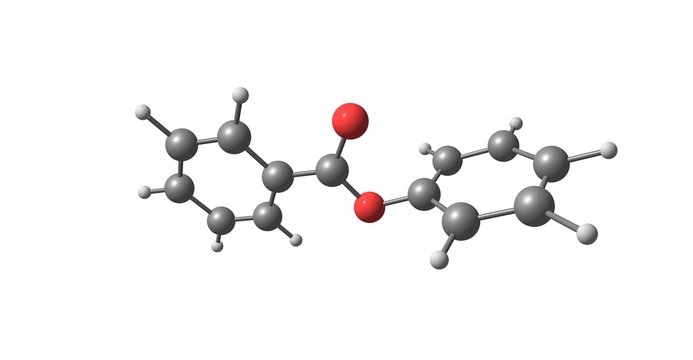 Phenyl benzoate molecular structure isolated on white
