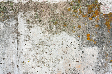 Concrete wall fragment. Old dirty cement texture with defects. Grunge surface with cracks and weathered.