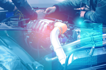 checking and diagnostics of the engine and electrics of the car at the service center with the...
