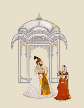 Mughal Architectural Building with king and queen  