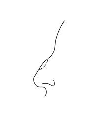 Rhinoplasty, nose curve icon. A crooked nose and a nose line