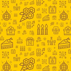 Simple line pattern with birthday, event, celebration icons for web, print and graphic design 2
