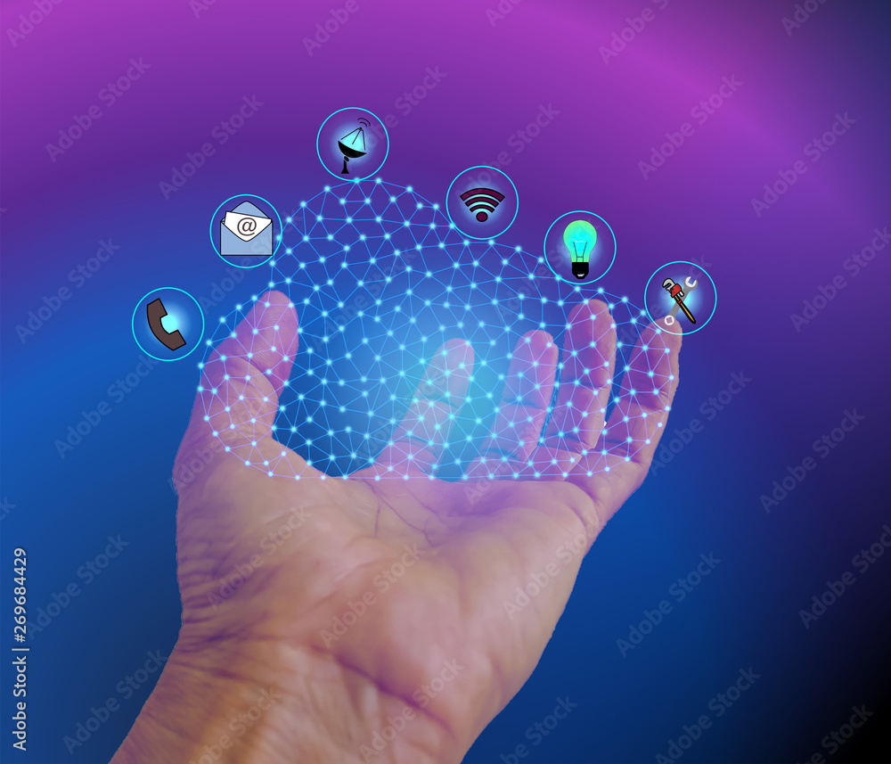 Poster business network cloud system touching global network and data