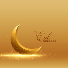 Fototapeta na wymiar golden eid mubarak background with shiny 3d moon