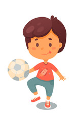 Little boy kicking ball flat vector illustration