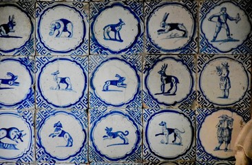 Very old Dutch tiles from famous Delfts blue.